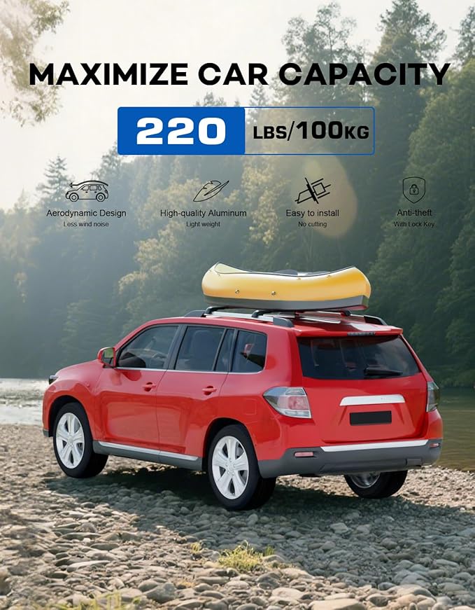 300lbs Lockable Roof Rack Cross Bars Fit for Toyota Highlander 2008 2009 2010 2011 2012 2013, Heavy Duty Aluminum Lockable Roof Rails Crossbars Black Rooftop Cargo Carrier Luggage