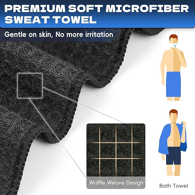 Microfiber Gym Towels for Showering Working Out Quick Dry Negative ions Large Middle Small Sizes Lightweight Gym Towel for Men Women Tennis Sports Towels for Body Hot Yoga Fitness Essentials