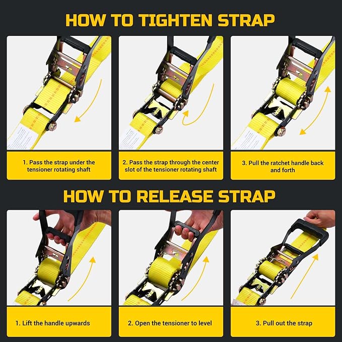 Trekassy Ratchet Straps Heavy Duty (10,000 Lbs Break Strength), Tie Down Ratcheting with J-Hooks, 2" x 15' Cargo Straps for Trucks, Trailers & Moving Appliances - 4 Pack