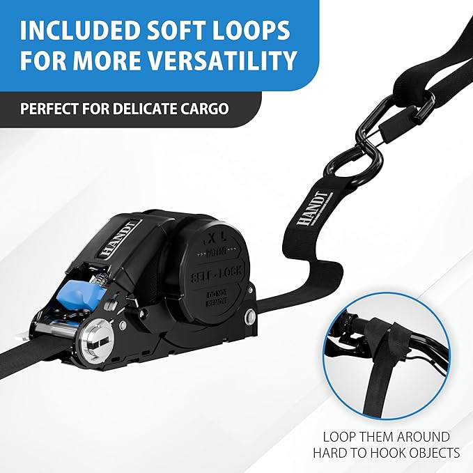 USA Based Retractable Ratchet Straps (2PK) 1in x 16ft - 1,500lb Break Strength, Heavy Duty Automatic Ratchet Straps Self Retractable Tie Down, Push Button Retracting Truck Trailer Cargo | Black