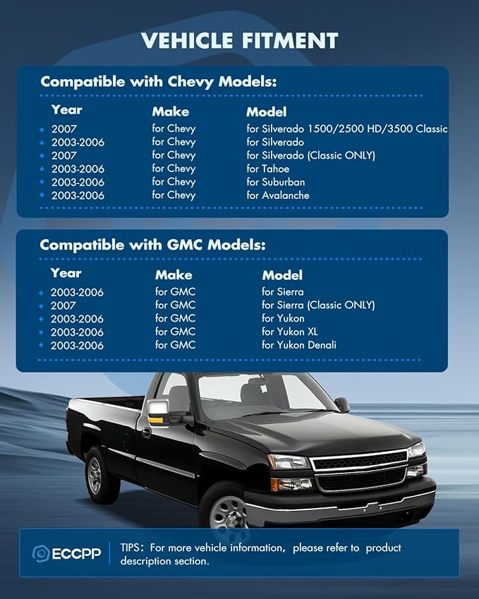 ECCPP Towing Mirrors Fit For 2003-2006 For Chevy Silverado For GMC Sierra A Pair Of With Dynamic Running Light Arrow Signal Width Reversing Lights Power Operation Heated