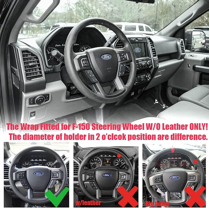 Black Side Perforated Leather Grey Marker Steering Wheel Protector Cover Hand-Stitch on Wrap Fit for Ford F-150 F250 King Ranch/Lariat/XL/XLT/Limited/Platinum/Police Responder 2015-2020