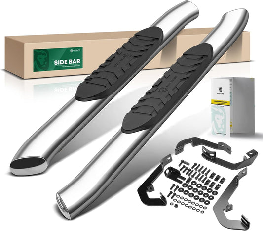 YHTAUTO 5 Inch Running Boards Side Step Bars Fit for 2007-2019 Chevy Silverado & GMC Sierra 1500/2500 HD/3500 HD - Standard/Regular Cab, 304 Stainless Steel Polished Oval Bent End Truck Step Rails