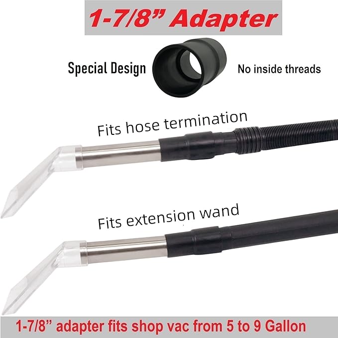TunaMax Universal Work with All Shop Vacs with 2-1/2" & 1-7/8" & 1-1/4" Three Adapters Clear Extractor Attachment for Carpet Cleaning & Auto Detailing, Extraction Accessory for Wet Vacuum Cleaners