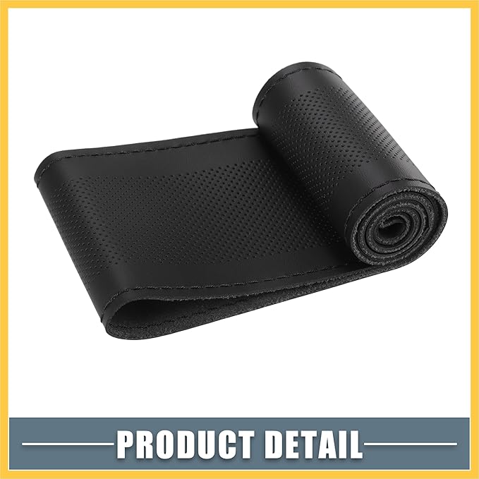 Car Hand Sewn DIY Steering Wheel Cover Breathable Comfortable 38cm Stitch on Wrap Cover Microfiber Leather Black Stitches Auto Replacement Parts