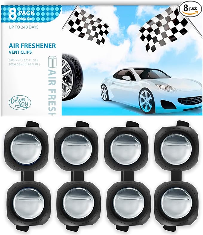 Car Air Freshener Vent Clips, 8 Pack, Provides Long-Lasting Scent, Up to 240 Days, Odor Eliminator (New Car Scent)