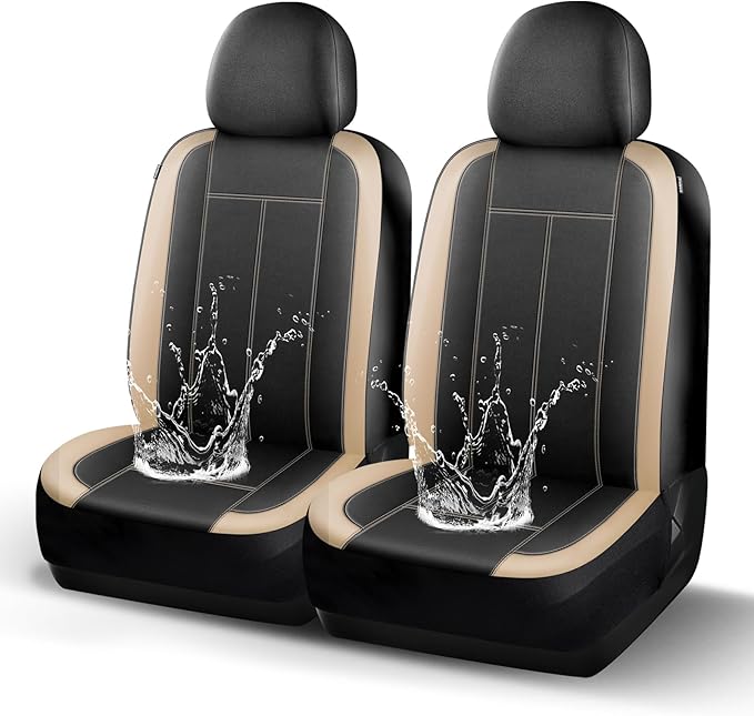 Neoprene Waterproof Car Seat Covers, Premium Cloth Seat Covers, Car Seat Cover Front Seats Airbag Compatible, Universal Automotive Comfort for Most Cars,Trucks,SUVs(Black Beige 816)
