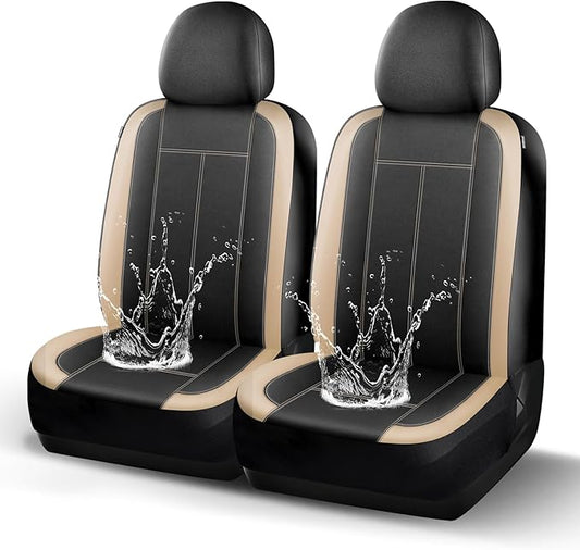Neoprene Waterproof Car Seat Covers, Premium Cloth Seat Covers, Car Seat Cover Front Seats Airbag Compatible, Universal Automotive Comfort for Most Cars,Trucks,SUVs(Black Beige 816)
