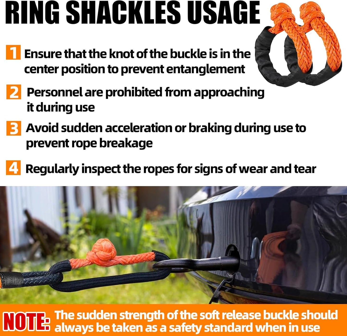 MITZONE Recovery Tow Strap,Heavy Duty Tow Strap Recovery Kit,Car Vehicle Heavy Duty Recovery Rope 44092 lbs for Diesel Trucks,SUV, ATV,Backhoe, Excavators,Ring Shackles,Storage Bag