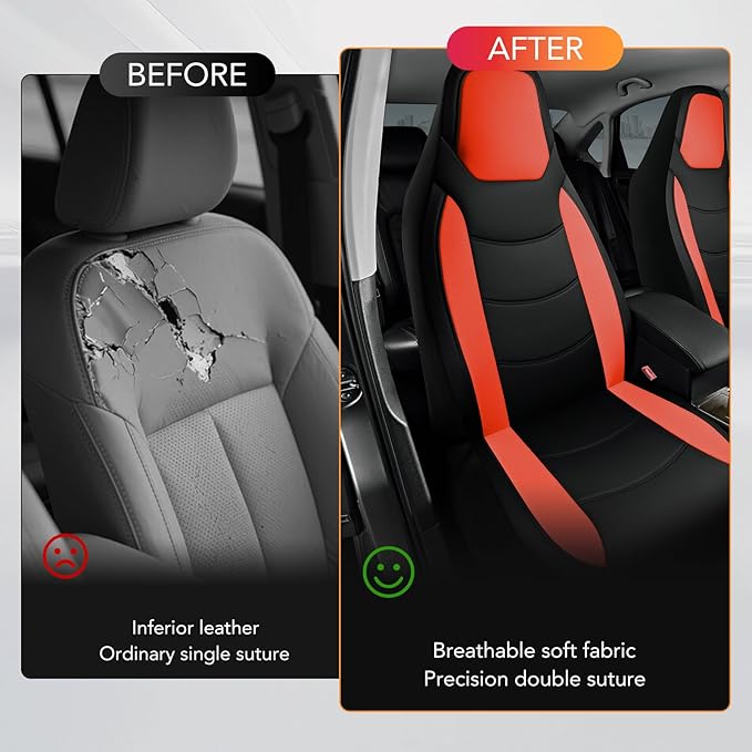 Road Comforts Car Seat Cover, Leather Seat Covers, Automotive Low Back Front Car Seat Covers, Airbag Compatible, Universal Fit for Most Cars (Red)