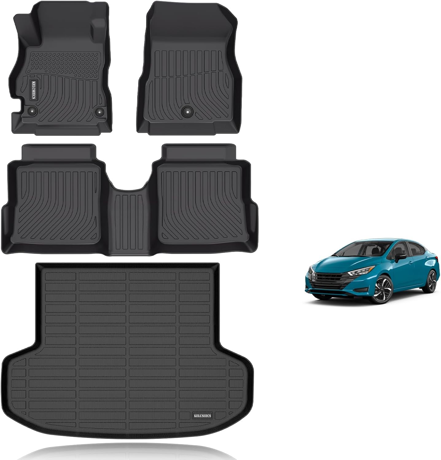 KELCSEECS® Floor Mats & Cargo Liner Custom for 2020-2025 Nissan Versa All Weather Protection TPE Floor Liners Front& Rear Row Full Set Nissan Versa Accessories Black