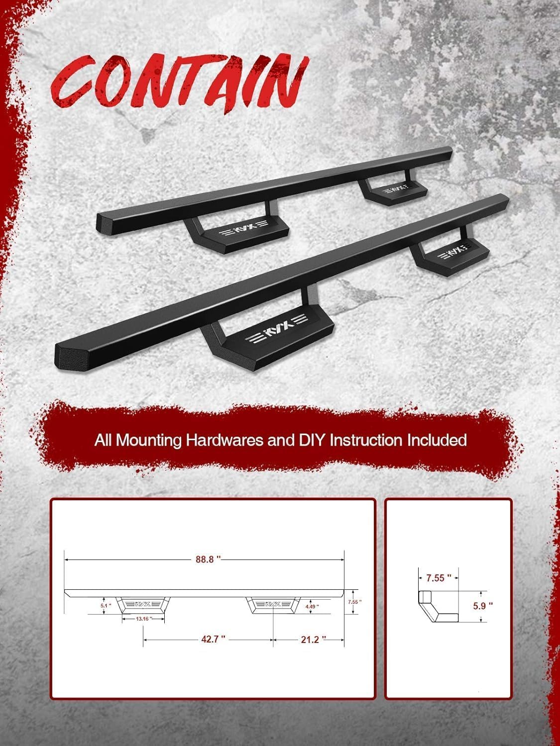 KYX Running Boards & Steps Nerf Bars Compatible with Ford F250 F350 Super Duty Crew Cab 1999-2016, A Pair 6 inch Car Door Side Steps Nerf Bars Truck Boards Step Rails-Dual Stairs