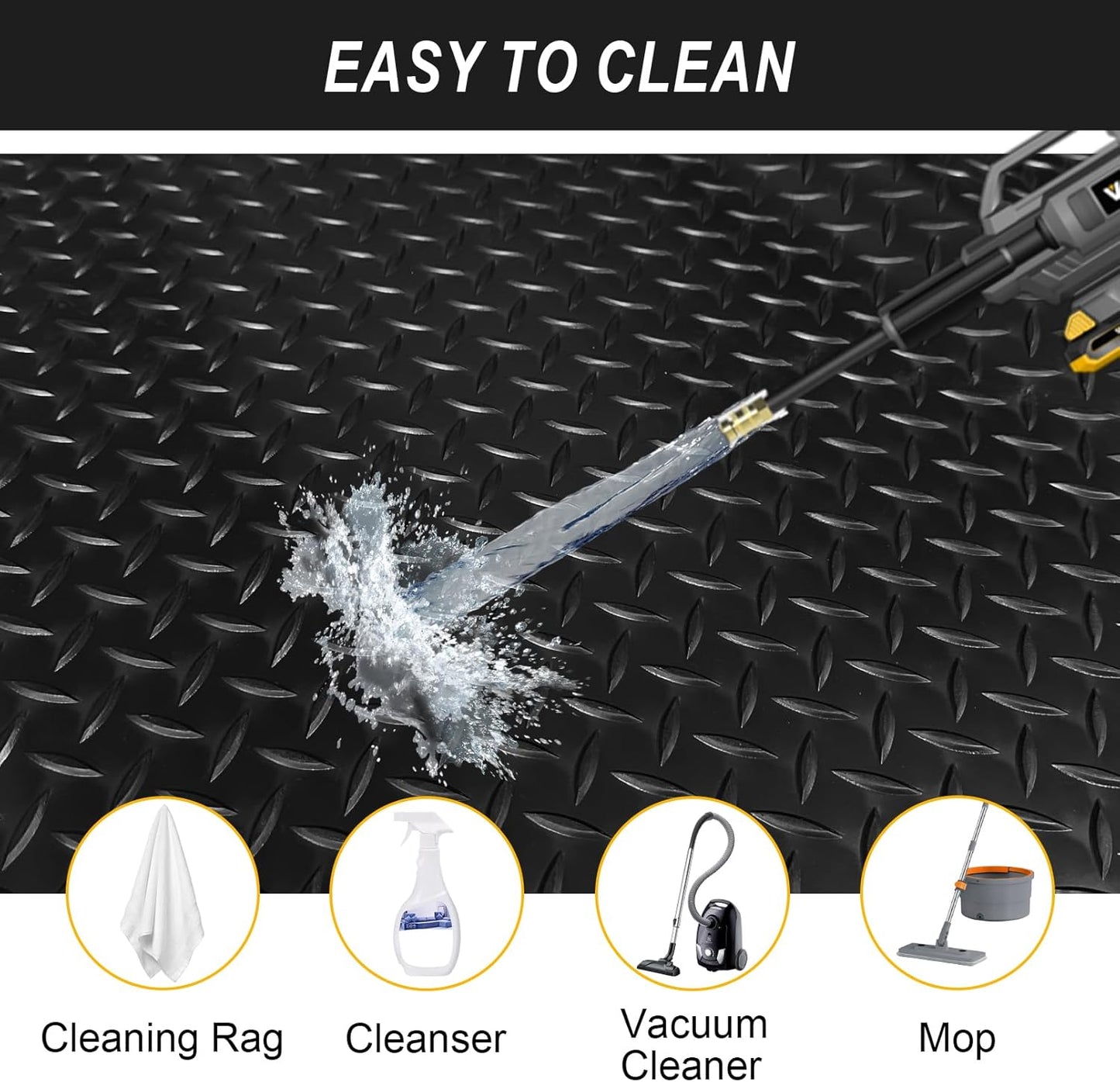 7.5x20 FT Garage Floor Mat, 2.8mm Thickened Flooring Roll with 20Pcs Tapes, Diamond Plate PVC Rubber Trailer Mat, Non-Slip Floor Protector Mat for Garage, Warehouse, Gyms, Trailer(Black)