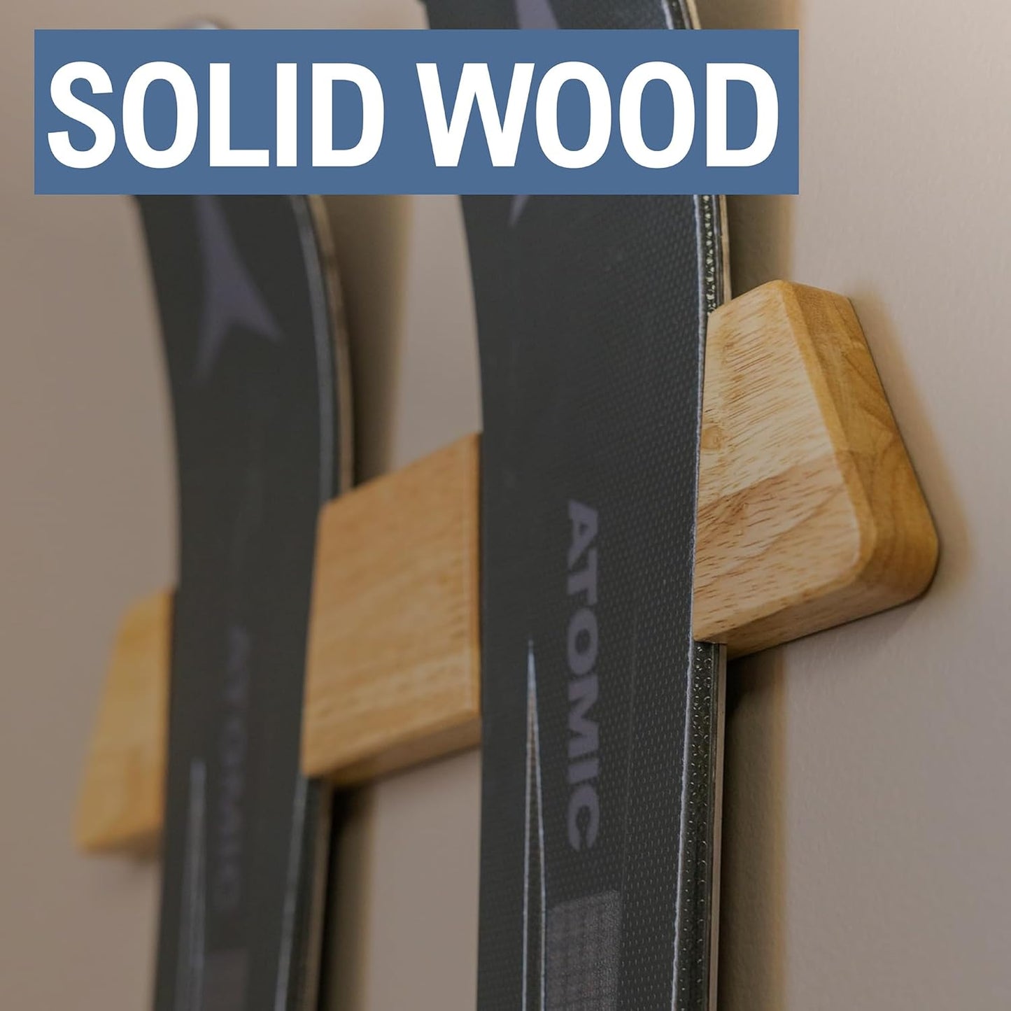 StoreYourBoard Minimalist Wood Ski Rack – Vertical Ski Storage Holder for Home & Garage, Solid Wood Ski Wall Mount Display Rack, Holds 50 lbs