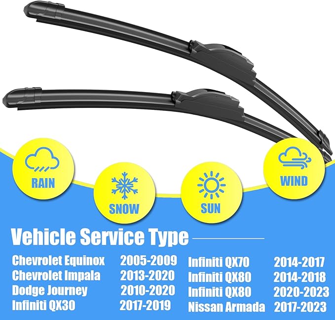 Gavimnal® 24"+19" Silicone Wiper Blades Replacement For Chevrolet Equinox 2005-2009,Impala 2013-2020,All-Season Front Windshield Wiper Blades(Set of 2)