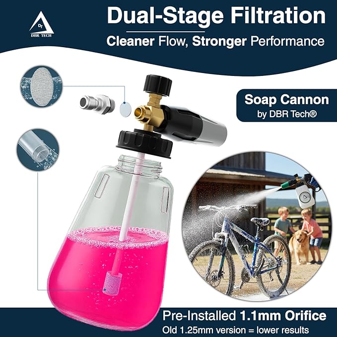 Foam Cannon for Pressure Washer, 1.1mm Orifice, 1000-4000 PSI, 1/4 Inch Quick Connector, Wide Neck and Adjustable Spray, Heavy Duty Car Snow Foam Blaster for Superior Foaming & Deep Clean, Grey