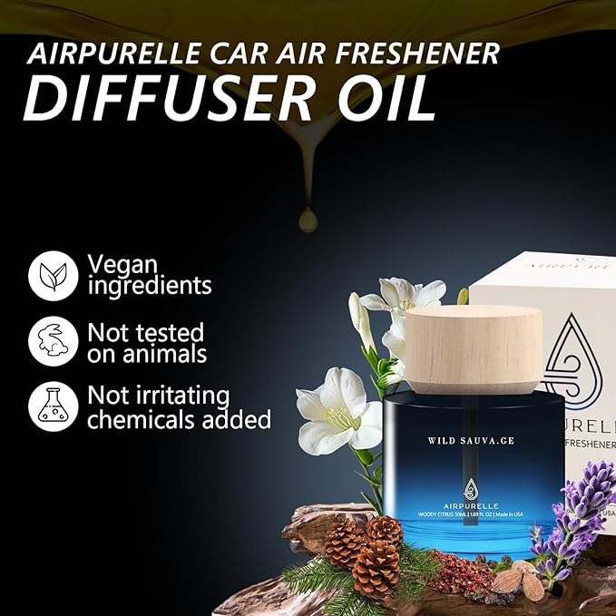 Car Air Freshener for Men & Women – Long-Lasting Woody Citrus Essential Oil Diffuser for Car Cup Holder – 50ML (1.7 FL OZ) Car Scent Diffuser, Inspired by Perfume – Made in USA