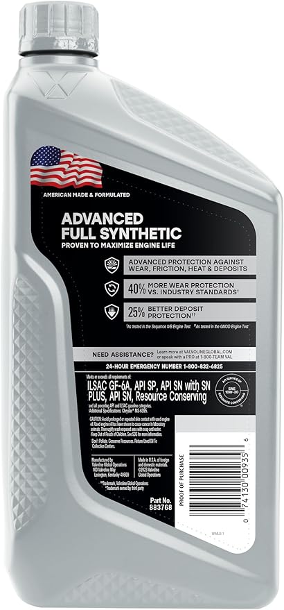 Valvoline Advanced Full Synthetic SAE 5W-20 Motor Oil 1 QT