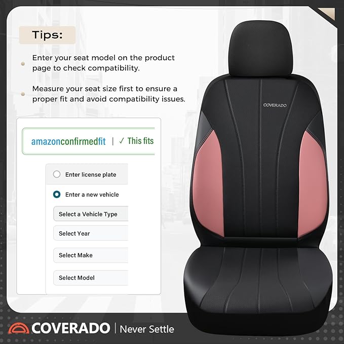 Coverado Car Seat Covers, Luxury Seat Covers Full Set, Waterproof Leather Car Seat Protectors, Pink Automotive Seat Covers Universal Fit for SUVs Trucks Sedans