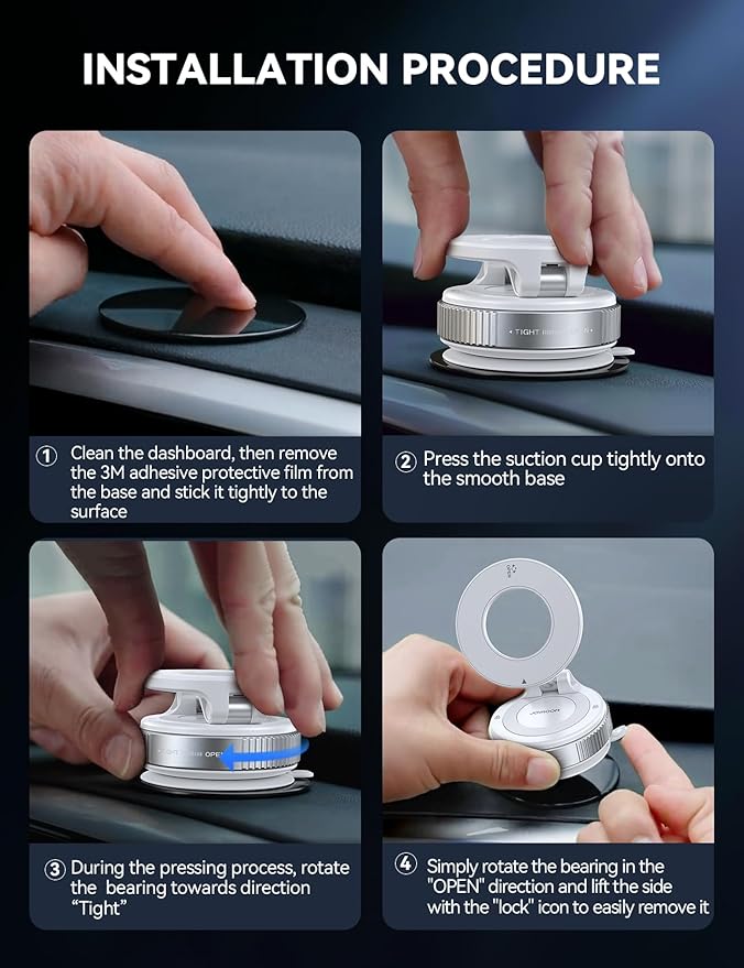 JOYROOM Magsafe Car Mount, Vacuum Car Phone Mount with Strong Magnetic, 360° Metal Strut Suction Cup Phone Mount for iPhone 17 Pro Max/16 15 14 13 12 Series& Android Magsafe Case, White