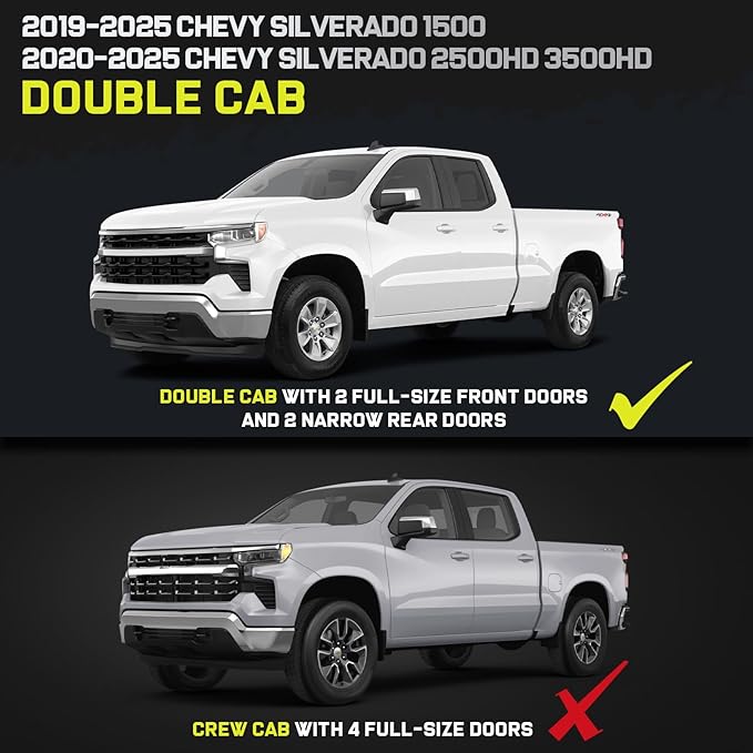 BINARY STAR 4 Steps Running Boards Compatible with 2019-2026 Chevy Silverado/GMC Sierra 1500 Double Cab, 20-26 Silverado/Sierra 2500HD 3500HD Double Cab. Running Boards with Bed Access Step.