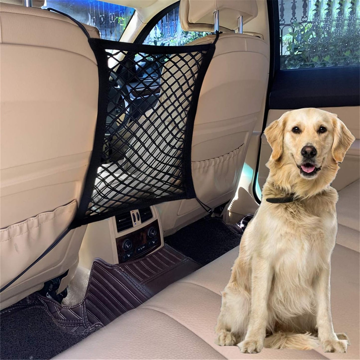 DYKESON Pet Barrier Dog Car Net Barrier with Auto Safety Mesh Organizer Baby Stretchable Storage Bag Universal for Cars, SUVs -Easy Install,Safer to Drive with Pets and Children, 2 Layer