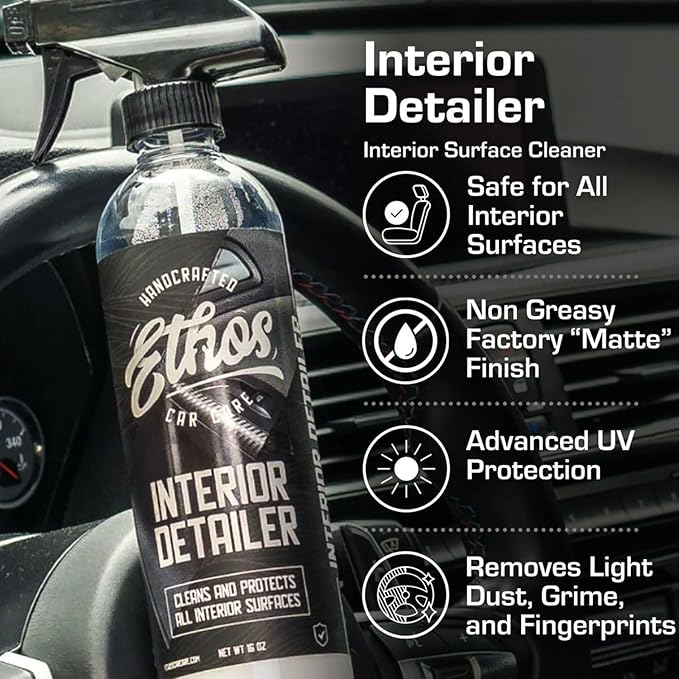 Ethos Interior Detailer Spray - Interior Car Cleaner Easily Cleans & Protects All Interior Surfaces | Non Greasy Satin Finish with UV Protection & Odor Neutralizing Agents | Coconut Scented