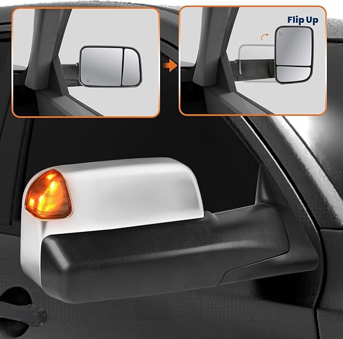 Pair Chrome Power Heated Towing Mirrors Compatible for 1998-2001 Dodge Ram 1500/1998-2002 Dodge Ram 2500 3500 w/Led Turn Light
