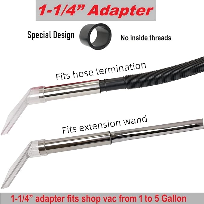 TunaMax Universal Work with All Shop Vacs with 2-1/2" & 1-7/8" & 1-1/4" Three Adapters Clear Extractor Attachment for Carpet Cleaning & Auto Detailing, Extraction Accessory for Wet Vacuum Cleaners