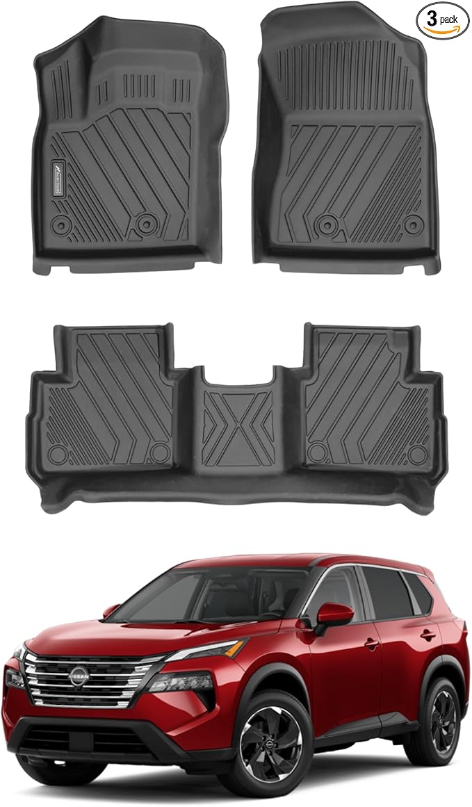 Compatible with Nissan Rogue 2024 2025 – Custom Fit Floor Mats, 2-Row All-Weather TPE Car Mats Full Set – Waterproof, Odorless, Non-Slip, Easy to Clean, Durable Automotive Liners