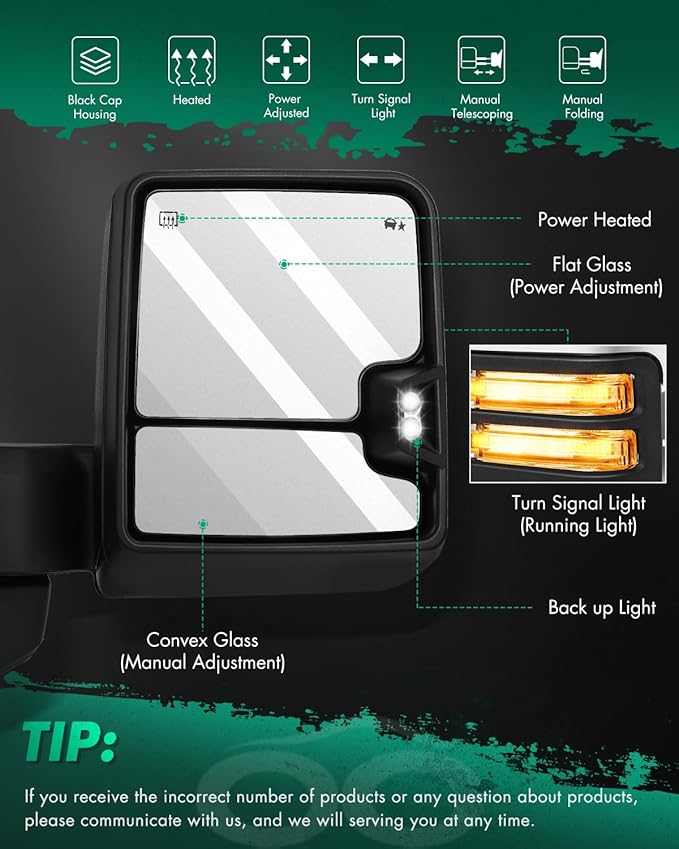 SCITOO Towing Mirrors Compatible With 2019-2022 For Chevy Silverado 1500 Pickup A Pair(Left Right Side Tow Mirrors) With Power Heated Turn Signal Width Puddle Running Back-up Light Temp Sensor Chrome