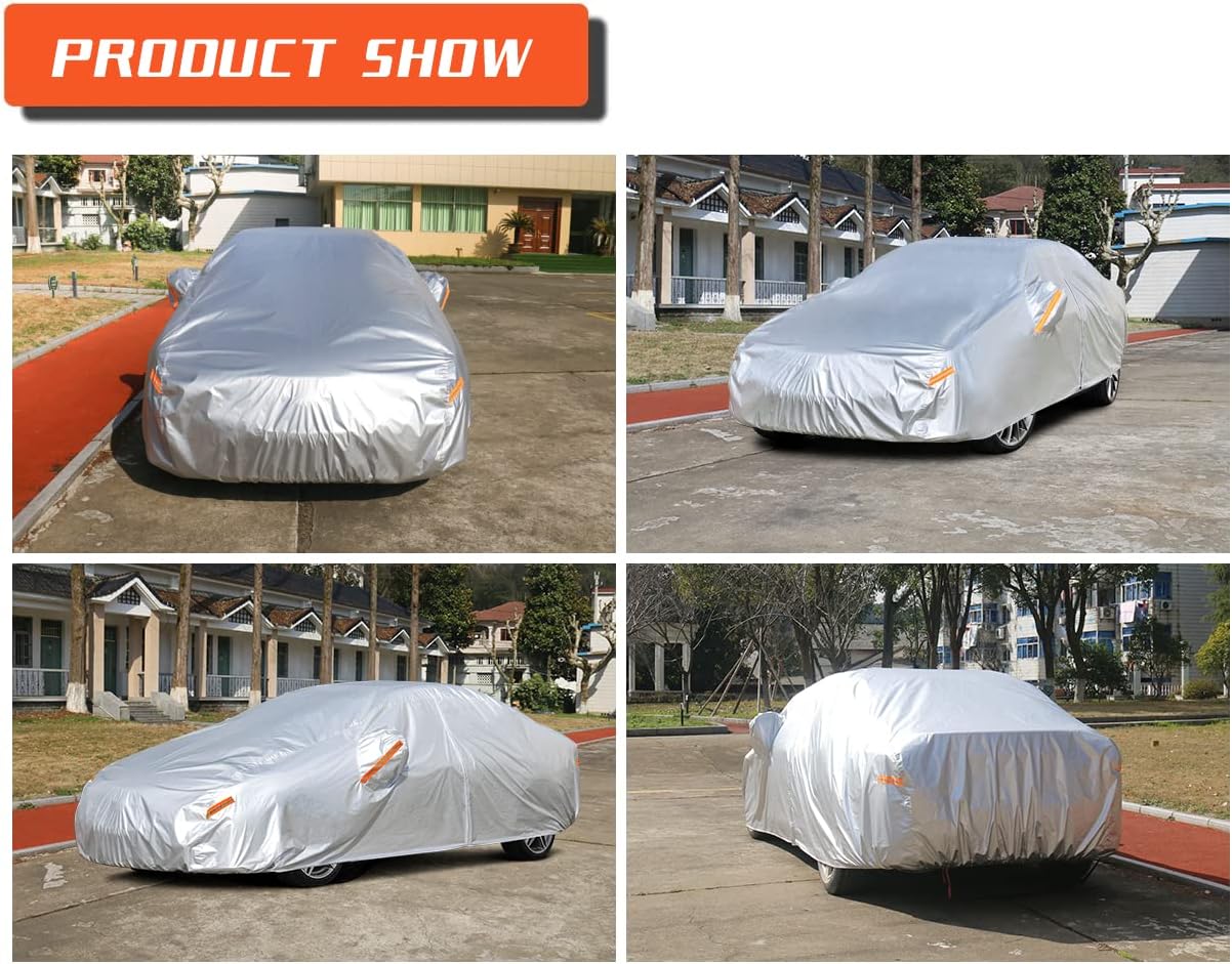 Kayme Car Covers for Automobiles Waterproof All Weather Sun Uv Rain Protection with Zipper Mirror Pocket, Suitable for Audi A4 Avant, Volvo V50 V60 V70, etc. Fit Station Wagon (178 to 190 Inch) 2XL