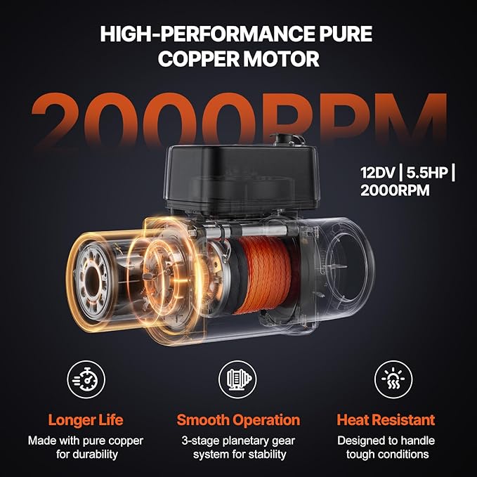 VEVOR Electric Winch, 6000 lb Truck Trailer Winch, 12V DC 1/4 in x 55 ft Synthetic Rope Aluminum Fairlead Wireless & Wired Remote Control, IP55 Waterproof Towing for Off Road SUV ATV UTV Jeep Boat