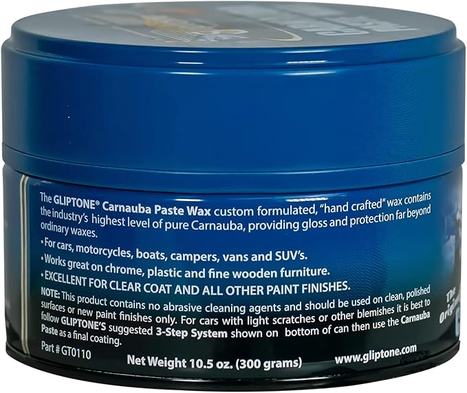 Gliptone Carnauba Paste Wax, Original Brazilian Carnauba Formula for Maximum Surface Protection and Long-Lasting Brilliant Shine, Easy Apply & Remove, 10.5 Oz