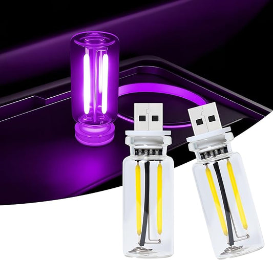 2-Pack Vintage USB LED Lights for Car Interior, Touch Dimmable Night Light - Retro Glass Bottle Filament Lamp Bulb for Bedroom, Camping, Holiday Decoration Ambiance