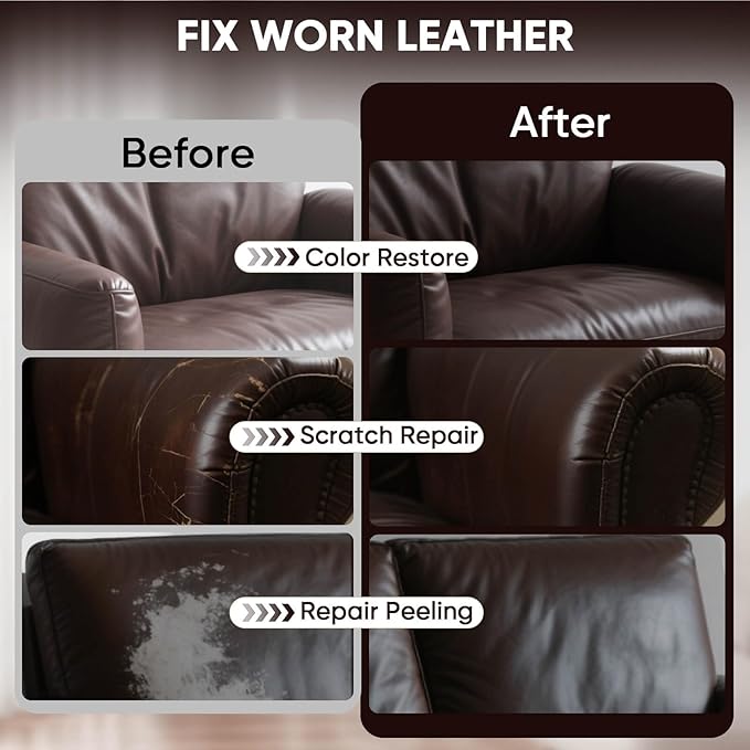 Leather Recoloring Balm - Scratch Repair & Color Restore Kit for Faded Leather, Leather Couch & Car Seats - 10OZ Leather Restorer Balm for Furniture, Auto Interior, Vinyl, Accessories (Dark Brown)