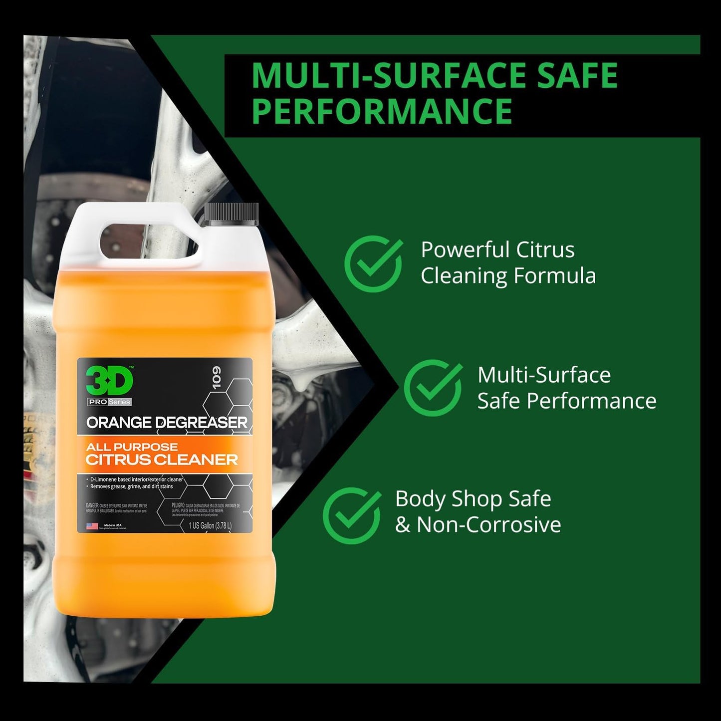 3D Orange Degreaser – Citrus-Based Car Cleaner for Oil, Grease, Grime & Adhesives – Water-Based, Non-Corrosive, Eco-Friendly, Interior & Exterior Use - 16 Fl oz