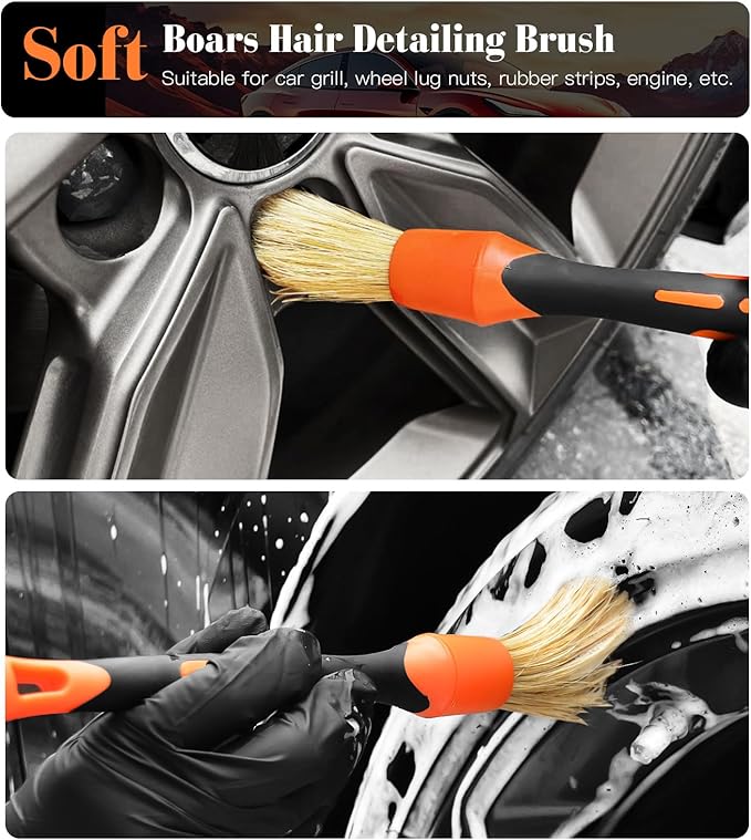 YeewayVeh Car Wheel Brush Kit, 4PCS Microfiber Wheel Cleaner Brush, Soft & Scratch-Free Detailing Brush and Tire Brush, Professional Wheel Cleaning Kit for Car Rim Fenders Engine Exhaust Tips, Orange