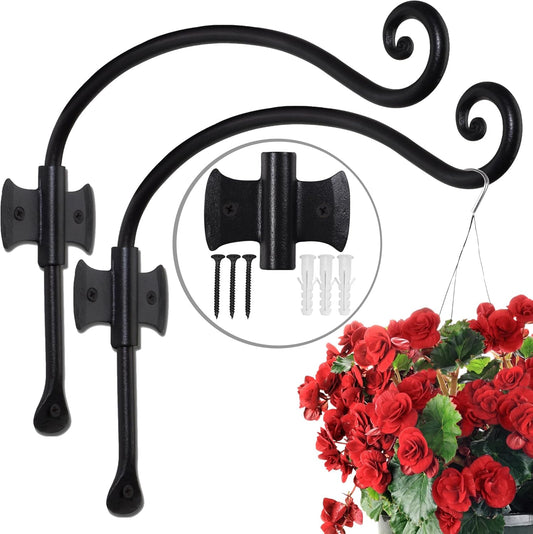 RTZEN Plant Hangers Outdoor or Indoor - Wrought Iron Metal Hanger Indoor Hook - Heavy Duty Wall Bracket Hooks for Hanging Plants Baskets Lanterns Wind Chimes - 2 Pack (Black Axe-Shape Hooks)