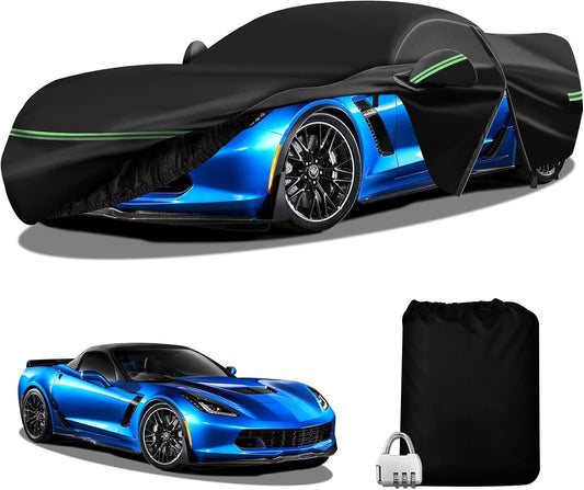 for Corvette 2014-2019 C7 Car Cover 210D Outdoor Waterproof UV Protection, with Cotton Layer, Zipper Door, Reflective Strip, Storage Bag, for Chevy C7