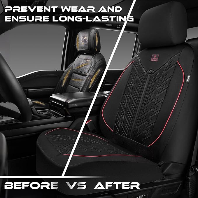 CAR PASS Waterproof Car Seat Covers Front Seats,Neoprene Seat Covers 3D Tyre Embossed,All-Weather Automotive Seat Cover Non-Slip Durable,Universal Fit for SUVs Cars Trucks, Airbag Compatible,Black Red