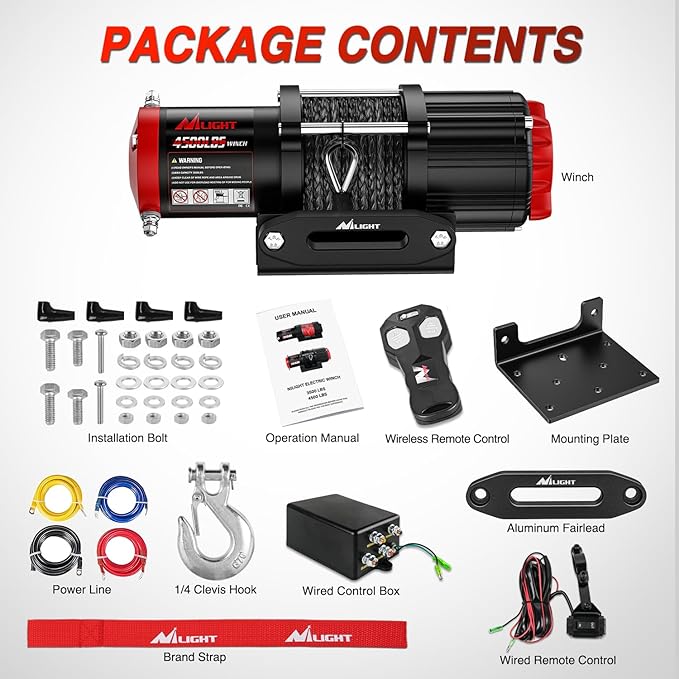 Nilight ATV UTV Electric Winch 12V 4500 lb Winches for Towing Trailer Truck Jeep Off Road Portable Waterproof IP67 Winch with Synthetic Rope Wireless & Wired Remote Control Hawse Fairlead Mount Plate