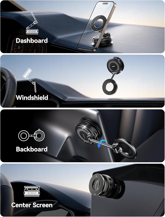 JOYROOM Magsafe Car Mount, Vacuum Car Phone Mount with Strong Magnet, 360° Metal Strut Suction Cup Phone Mount for iPhone 17 Pro Max/16 15 14 13 12 Series& Android Magsafe Case, Black