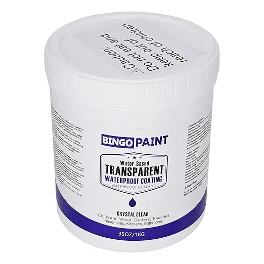 Transparent Waterproof Coating, BingoPaint Invisible Waterproof Agent Indoor & Outdoor Clear Sealant Water-Based Clear Sealant Roofs,Walls,Garden,Terraces,Shower,Window Sills,Concrete,35Oz