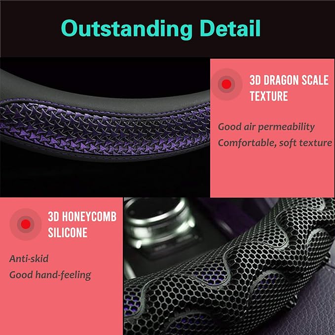 PINCTROT Steering Wheel Cover Great Grip with 3D Honeycomb Anti-Slip Design, Universal 14.5-15 Inch (Purple)