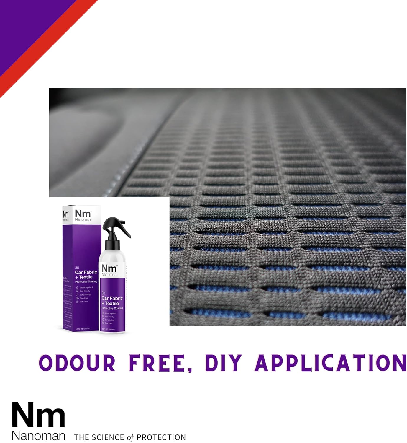 NANOMAN Nano-technology Car Fabric & Upholstery Care - Hydrophobic Waterproof Protector and Stain Guard for Auto Interior Fabrics, Seats, Carpets and Floor Mats.