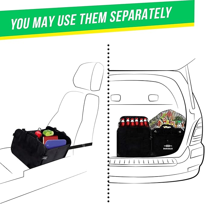 Extra Large Car Trunk Organizer for SUV - Trunk Storage - Modular Configurable Detachable Collapsible - Minivan Truck Sedan Van - 4 Compartment XXL, Black