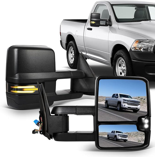 ECCPP Towing Mirrors Compatible With 2003-2006 For Chevy Silverado 2003-2006 For GMC Sierra With Power Heated Turn Signal Light switchback light on cover Back up lamp Black Texture