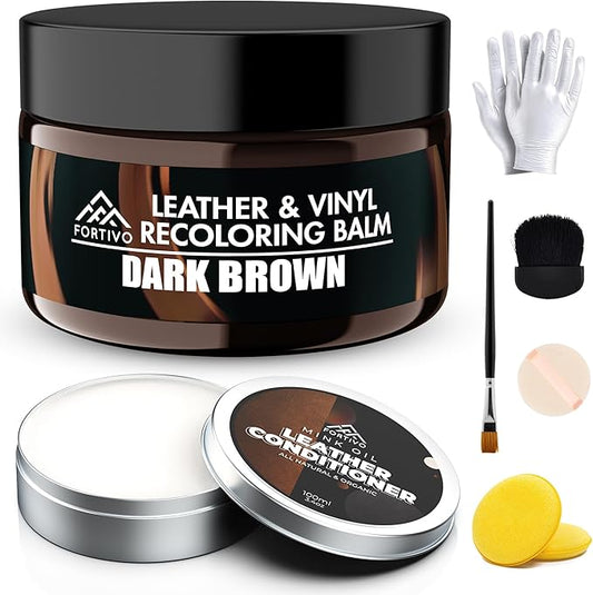 FORTIVO Leather Recoloring Balm with Mink Oil, Couch Repair Kit, Leather Dye and Restorer for Furniture