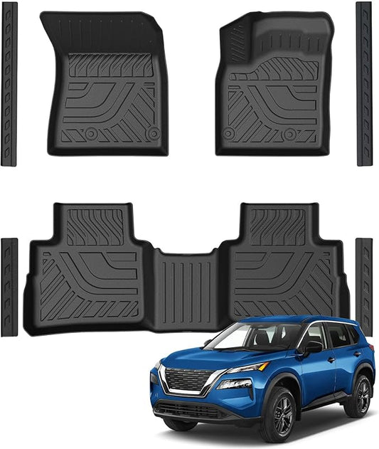 Floor Mats Fit for 2021-2024 2025 2026 Nissan Rogue (Not for Select/Sport Models), TPE Rubber All Weather Protection Heavy Duty Car Liners & 4 Door Sill Guards Accessories